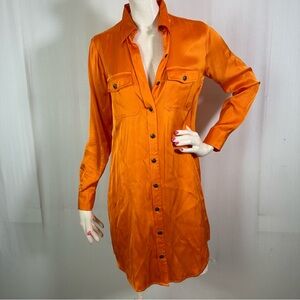 Lauren Ralph Lauren 🧶 Satiny Orange Button-Up Shirt Dress Sz 2